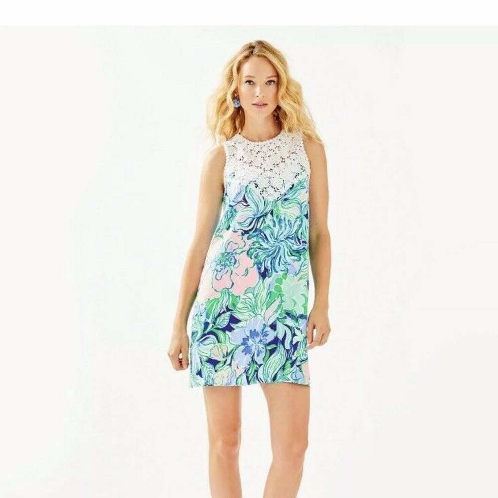 Lilly Pulitzer Nala Soft Shift Dress Party Thyme Lace Neckline Print size 6